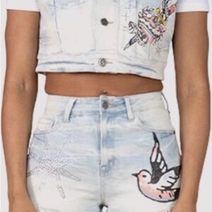 GRINDHOUSE /Bird Denim Shorts and vest set - Women Sizes Vary